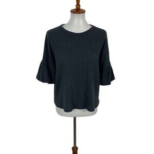 Tinywillow Dark Green Ribbed Knit Ruffle Sleeve Boho Chic Sweater Top Large‎